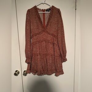Lulu’s Admire You Orange Floral Print Ruffled Long Sleeve Mini Dress
